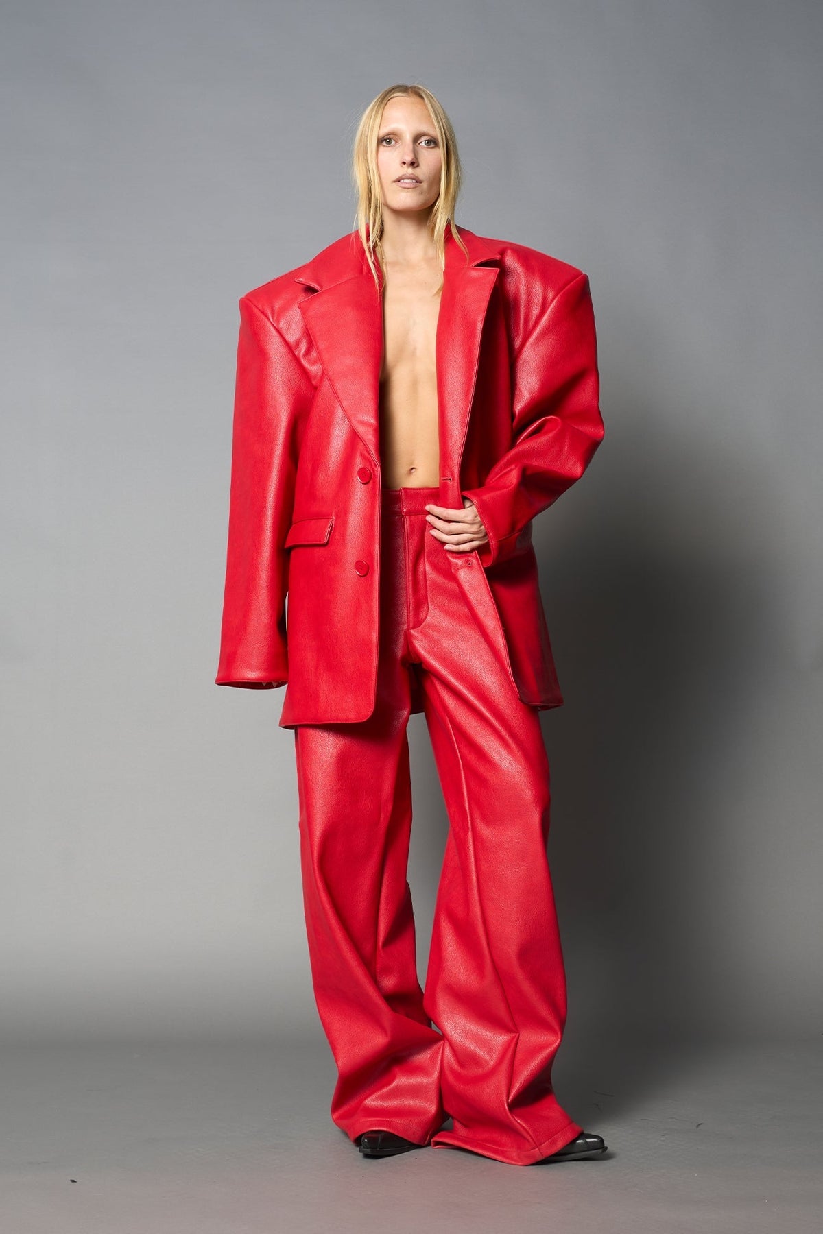 NAMILIA Leather Oversize Blazer - RED, s