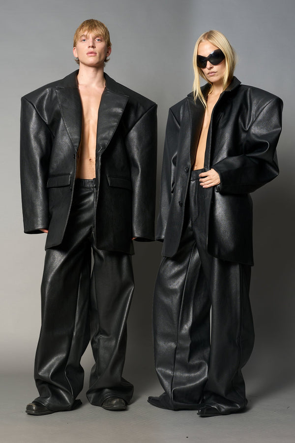 NAMILIA Leather Oversize Blazer - BLACK, s - BLACK