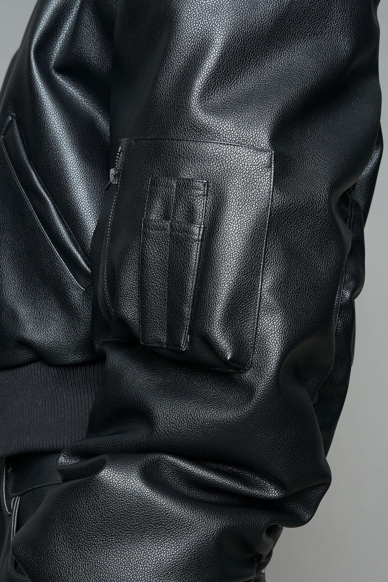 NAMILIA Leather Power Shoulder Bomber Jacket - BLACK, s