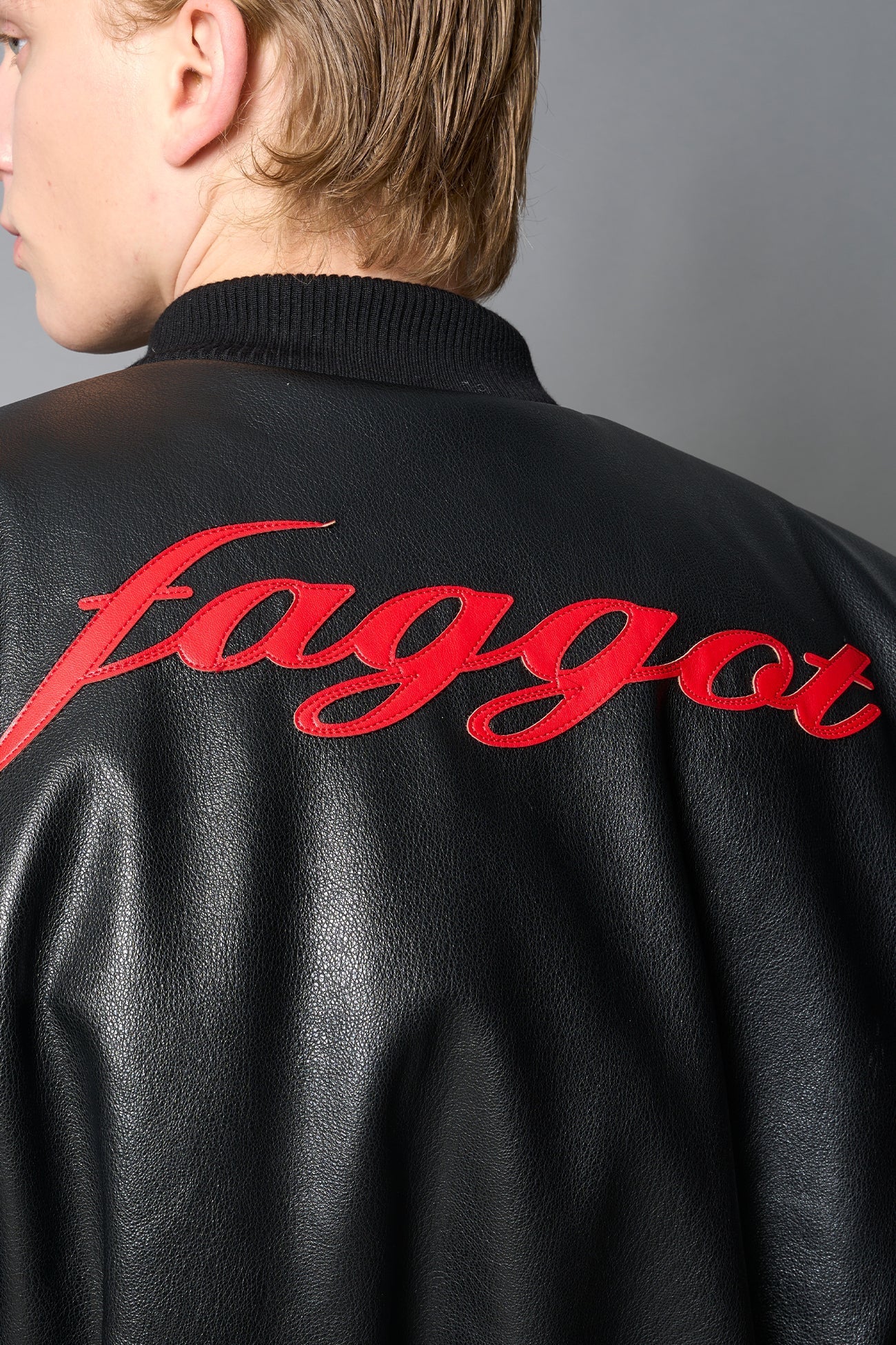 NAMILIA Leather Power Shoulder Bomber Jacket - BLACK RED, s