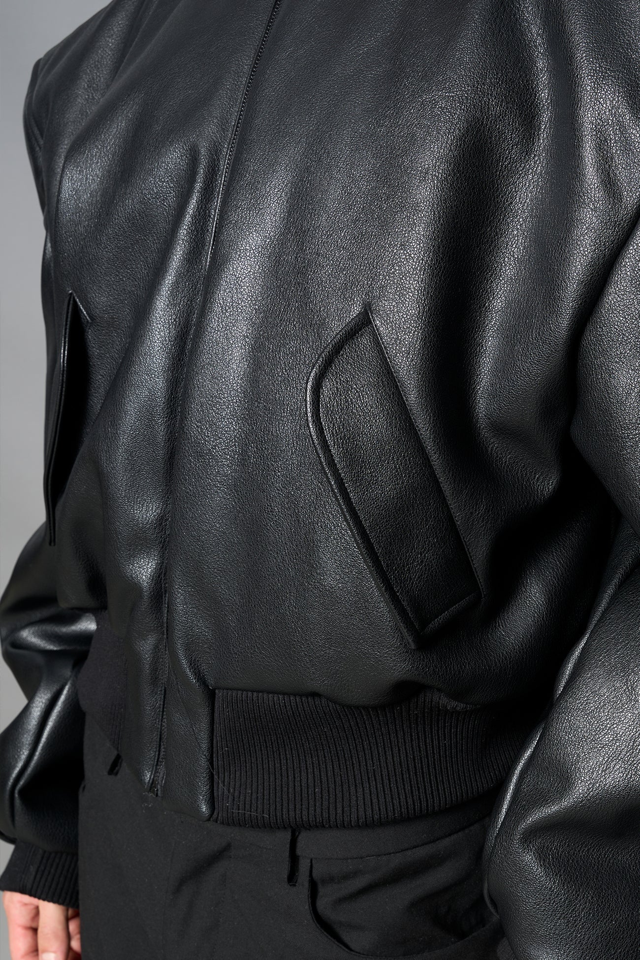 NAMILIA Leather Power Shoulder Bomber Jacket - BLACK RED, s