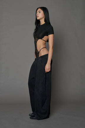 NAMILIA Lingerie T-Shirt Bodysuit - BLACK, xs