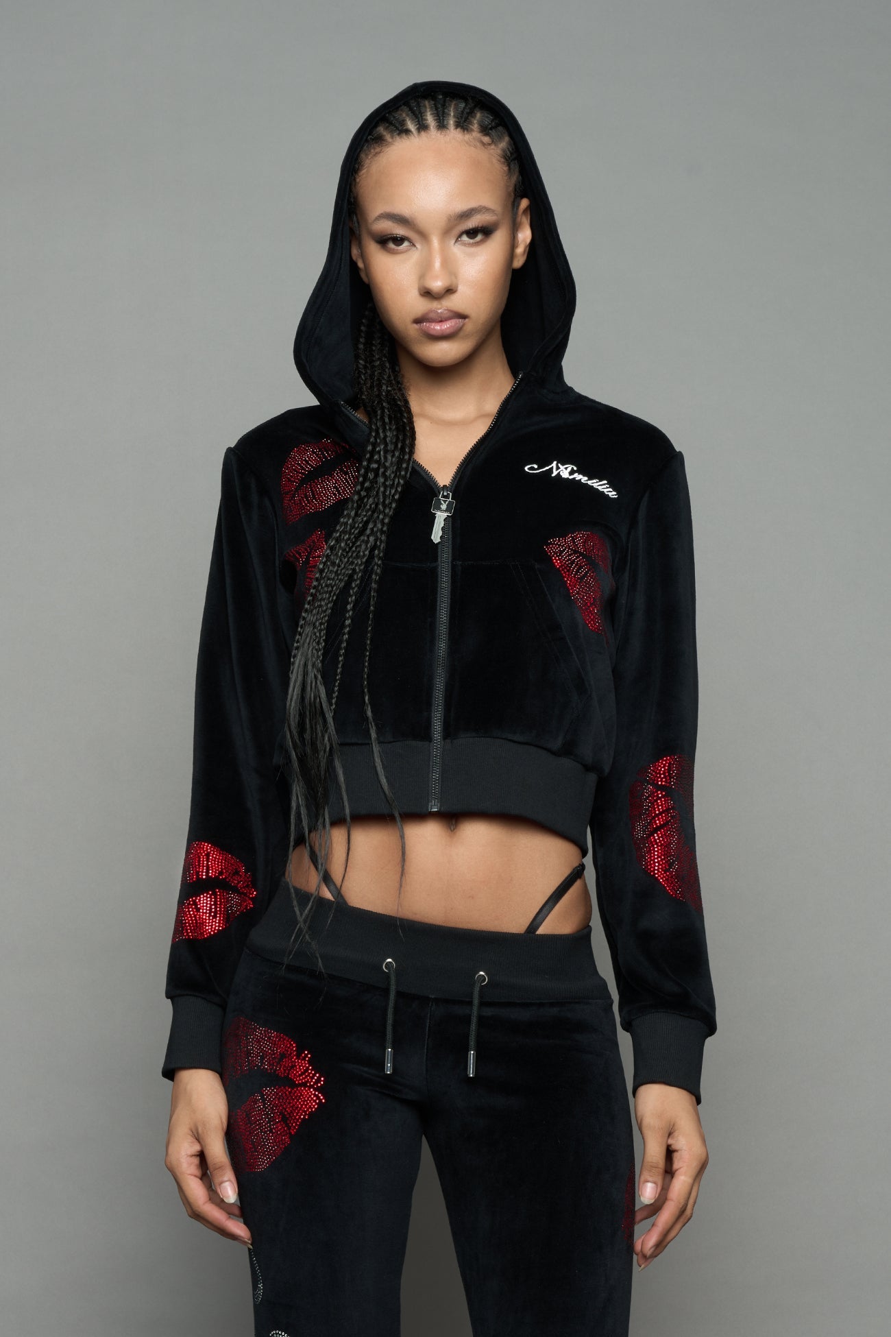NAMILIA Love Velour Zip Up Jacket - BLACK, xs