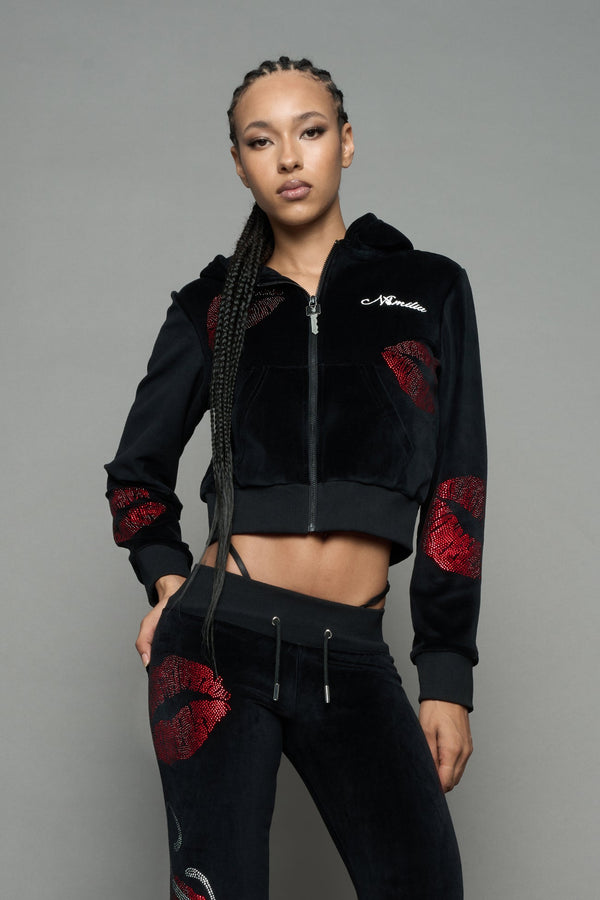 NAMILIA Love Velour Zip Up Jacket - BLACK, xs