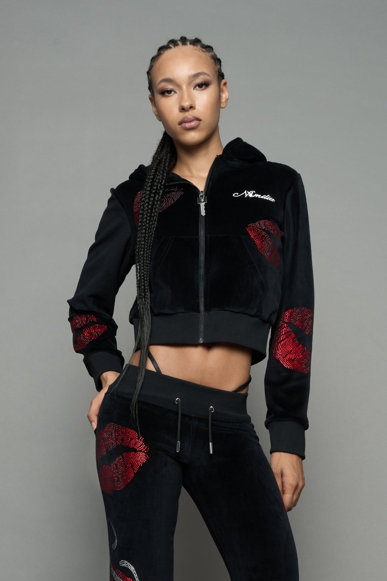 NAMILIA Love Velour Zip Up Jacket - BLACK, xs