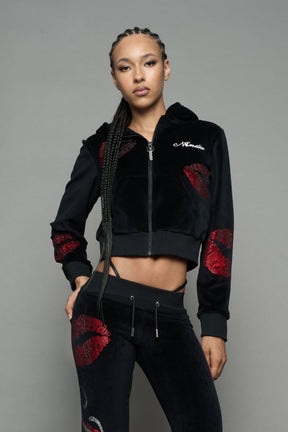 NAMILIA Love Velour Zip Up Jacket - BLACK, xs