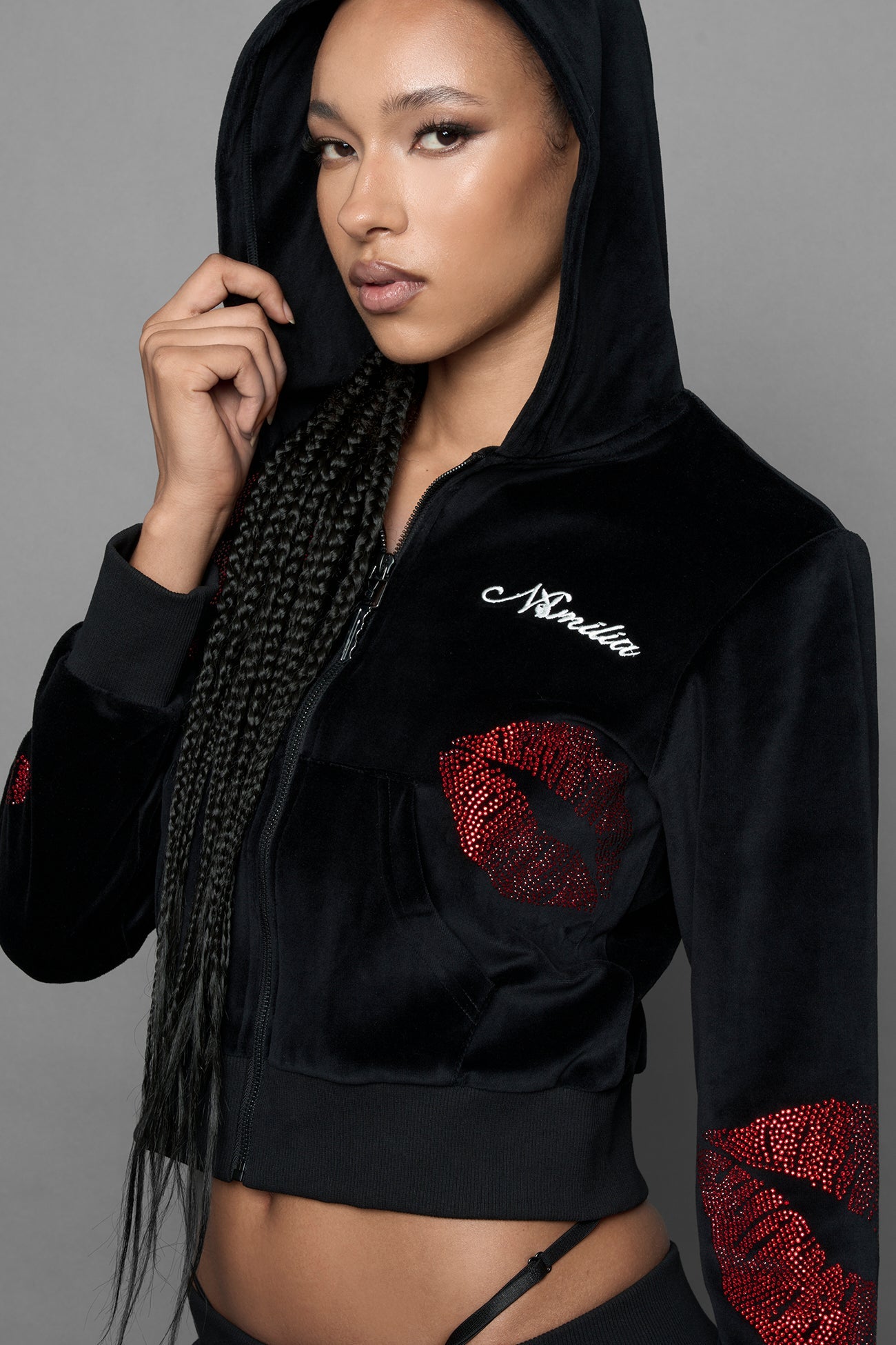 NAMILIA Love Velour Zip Up Jacket - BLACK, xs
