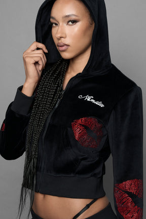 NAMILIA Love Velour Zip Up Jacket - BLACK, xs
