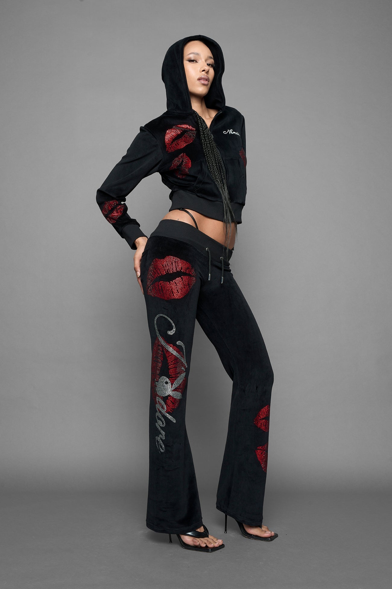 NAMILIA Love Velour Zip Up Jacket - BLACK, xs