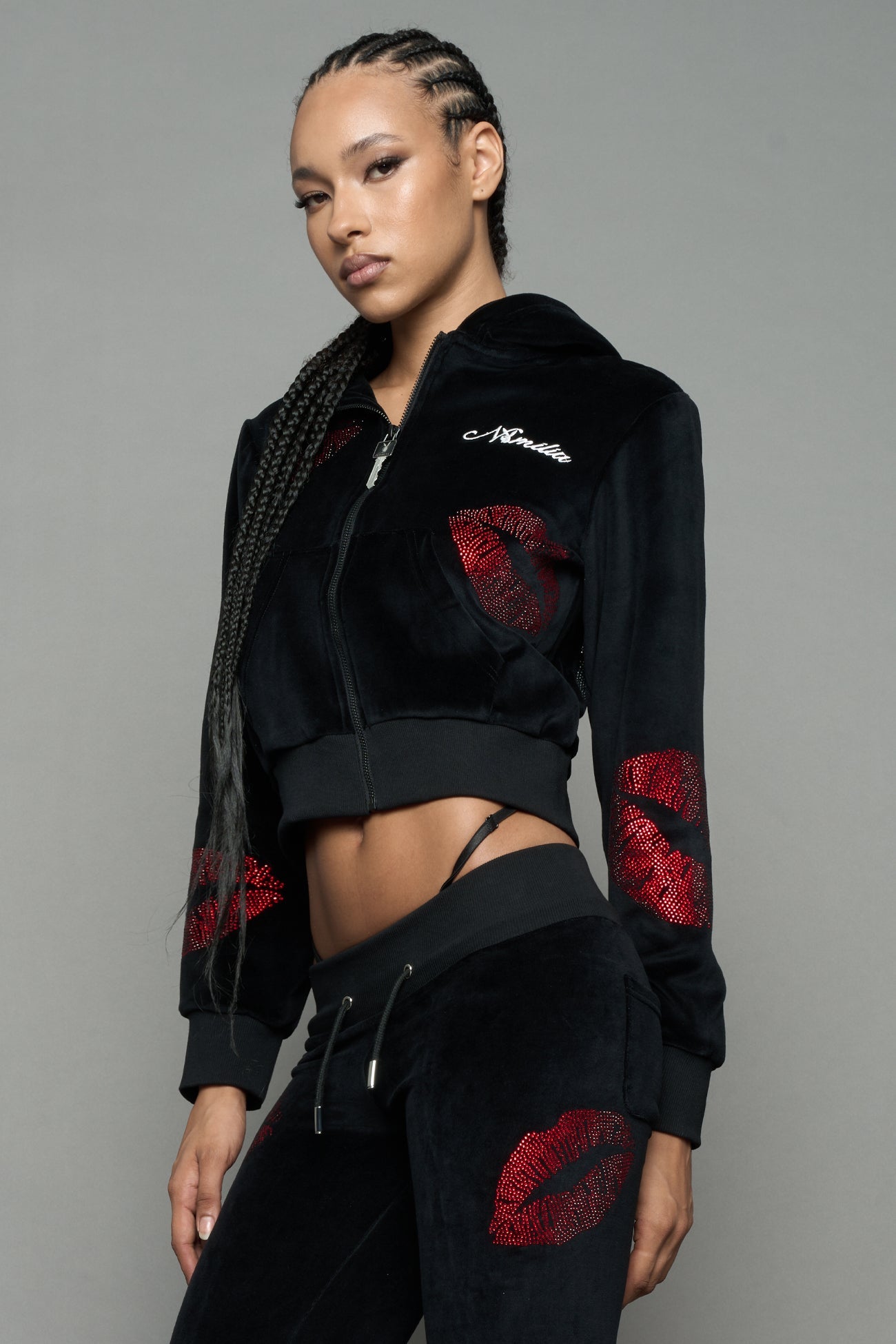 NAMILIA Love Velour Zip Up Jacket - BLACK, xs