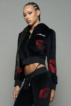NAMILIA Love Velour Zip Up Jacket - BLACK, xs