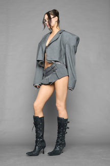 NAMILIA micro pleated suiting skirt - GREY, xs