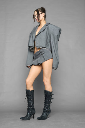 NAMILIA micro pleated suiting skirt - GREY, xs