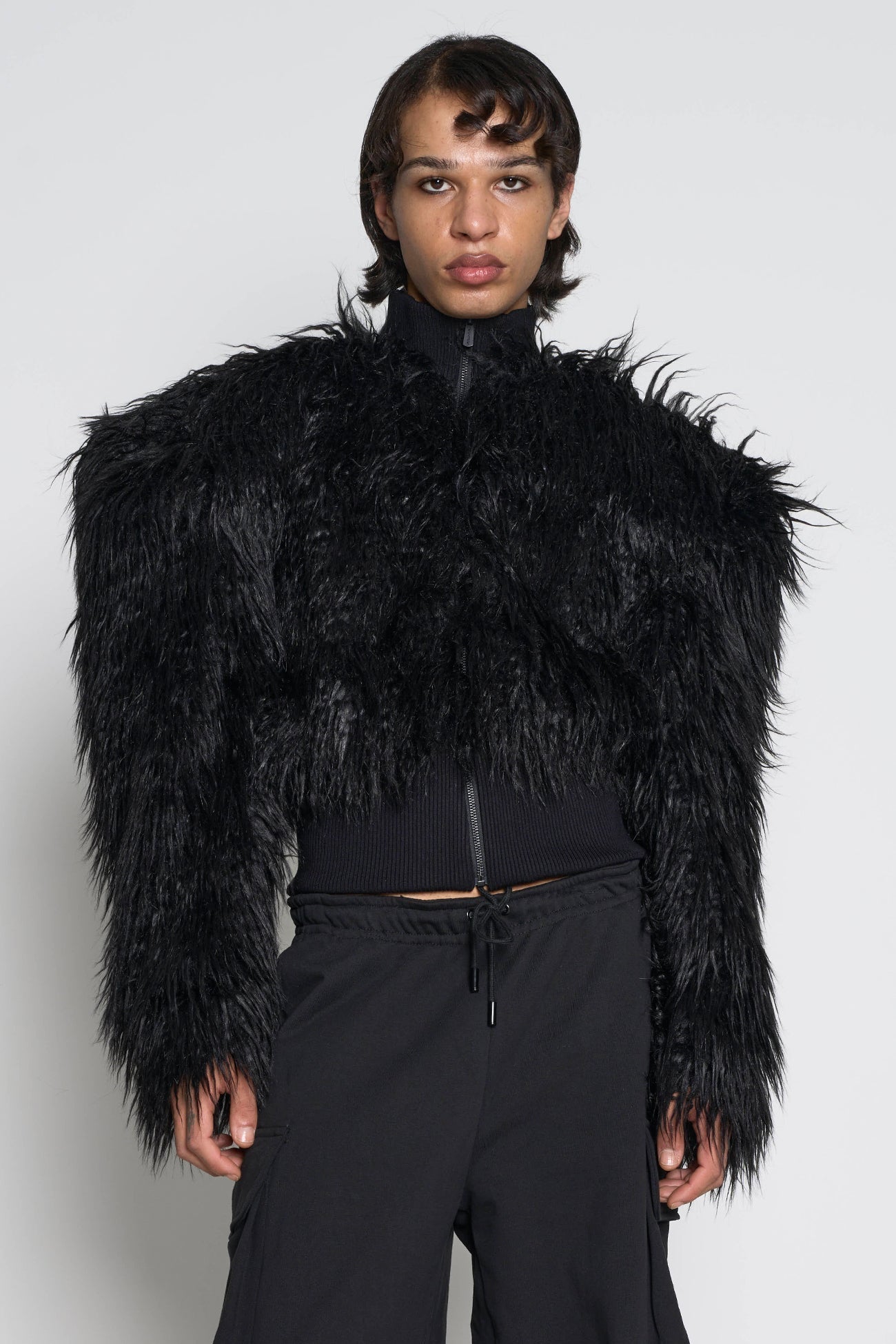 NAMILIA Midnight Crop Faux Fur Jacket - Black, xs