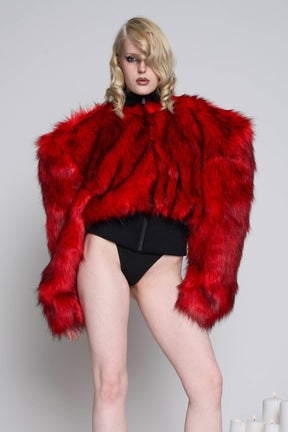 NAMILIA Midnight Crop Faux Fur Jacket - Red, xs