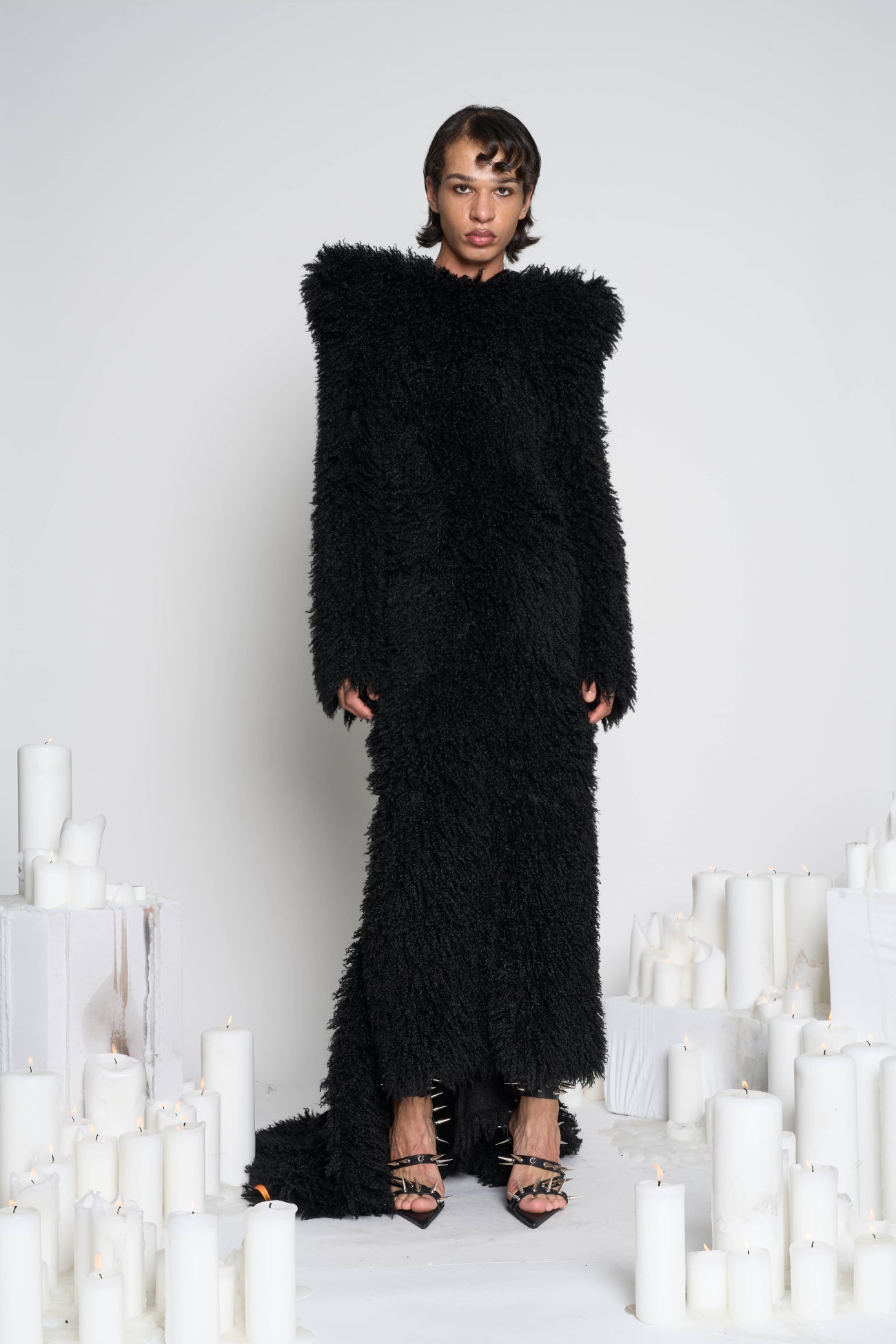 NAMILIA Midnight Faux Fur Gown - S, Black