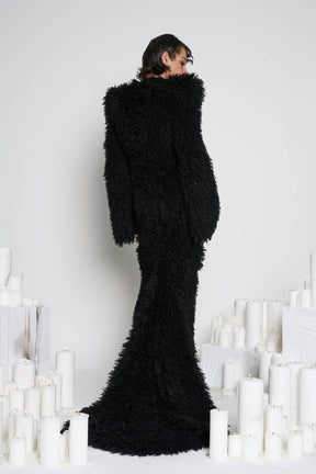 NAMILIA Midnight Faux Fur Gown - S, Black