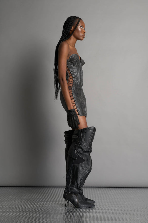 NAMILIA Moto Cone Dress - WASHED BLACK, xs