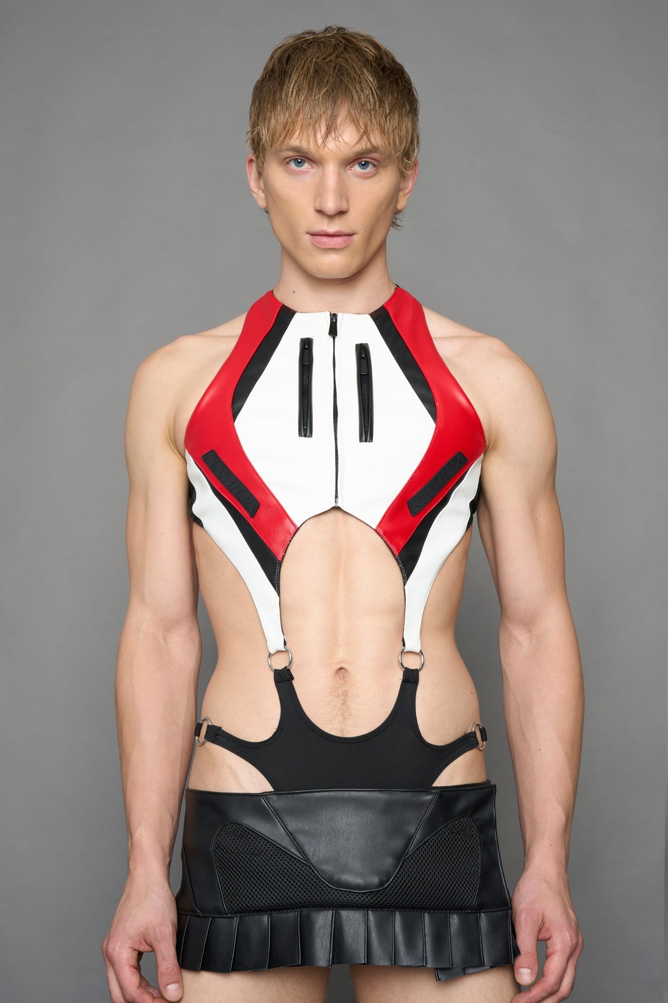 NAMILIA Moto Cut Out Body - Pouch Panty - WHITE RED, xs