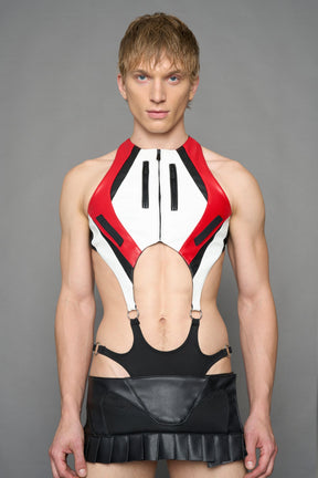 NAMILIA Moto Cut Out Body - Pouch Panty - WHITE RED, xs