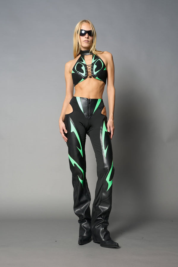 NAMILIA Moto Cut Out Pants - Green, xs - Green