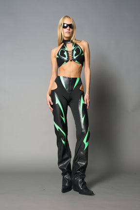 NAMILIA Moto Cut Out Pants - Green, xs