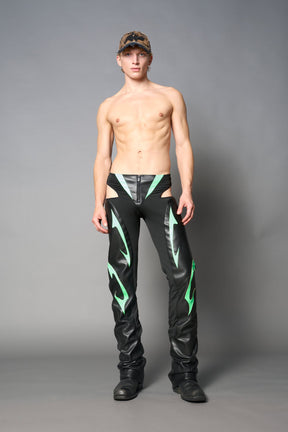 NAMILIA Moto Cut Out Pants - Green, xs