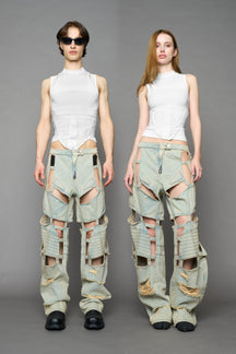 NAMILIA Moto Denim Floating Pants - BLUE LIGHT WASH, xs