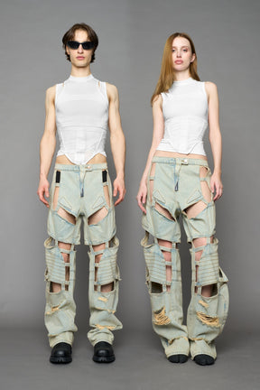 NAMILIA Moto Denim Floating Pants - BLUE LIGHT WASH, xs