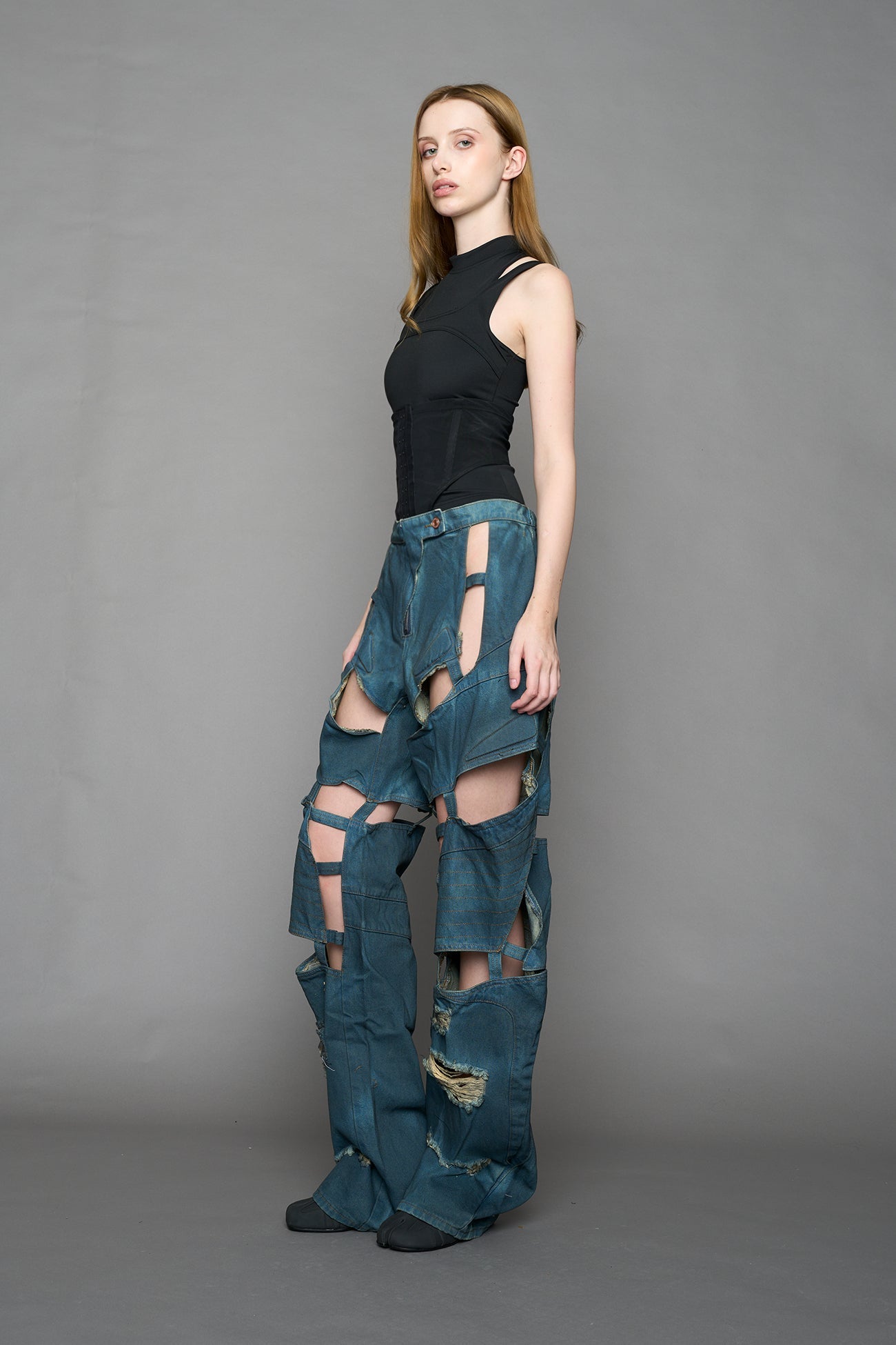 NAMILIA Moto Denim Floating Pants - BLUE SMOKE, xs