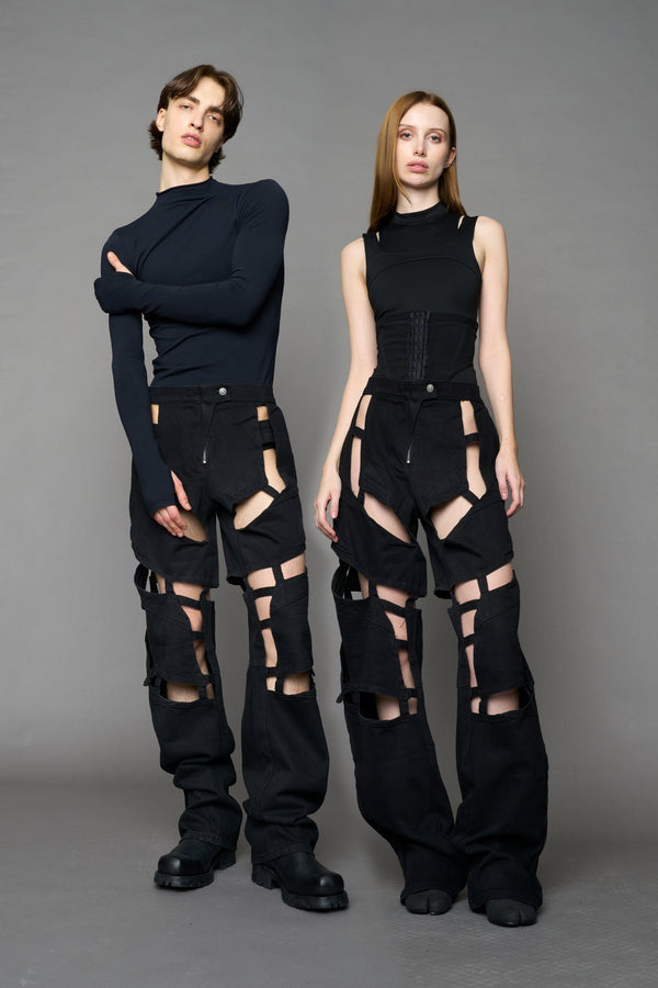 NAMILIA Moto Denim Floating Pants - BLACK DARK WASH, xs - BLACK DARK WASH