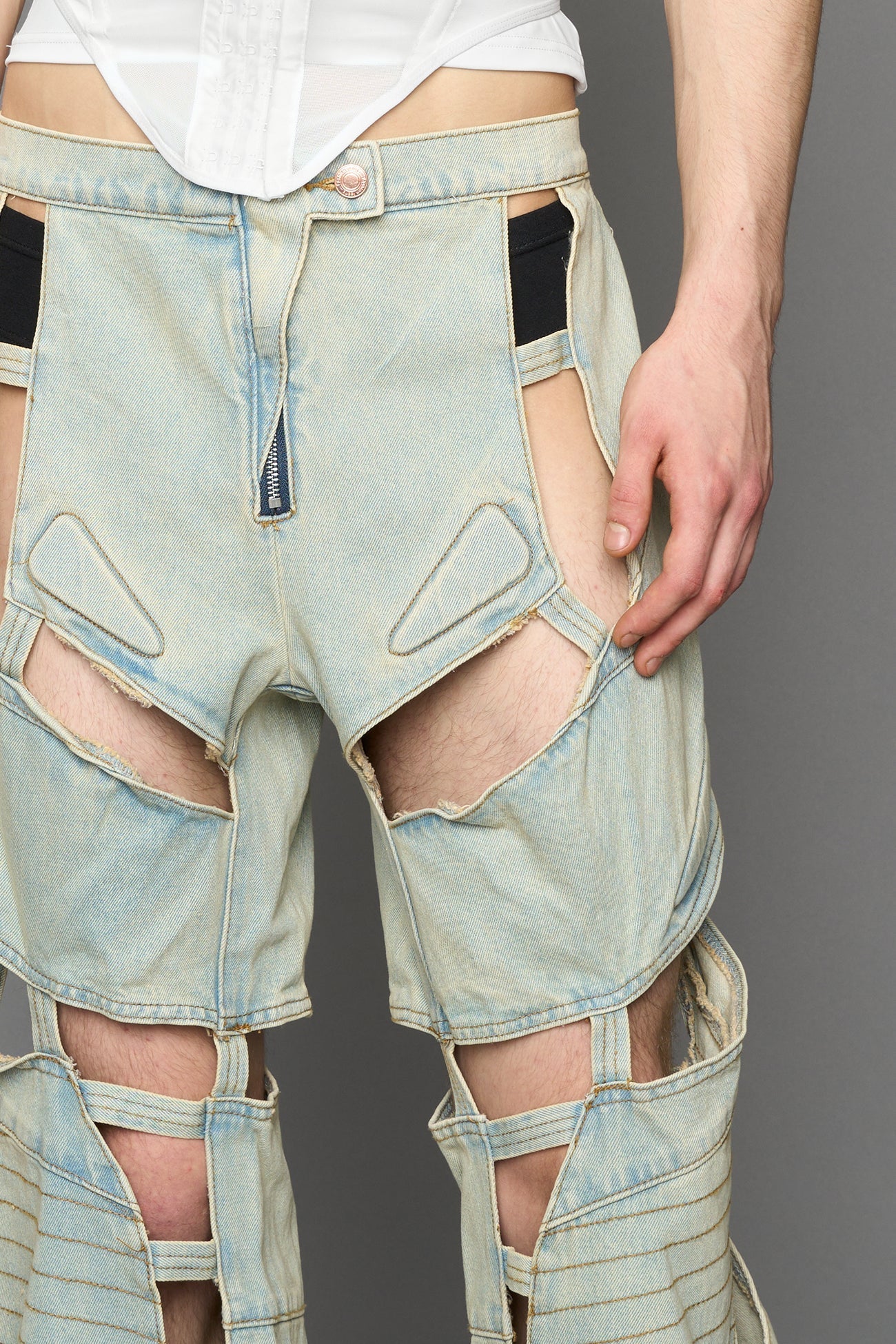 NAMILIA Moto Denim Floating Pants - BLUE LIGHT WASH, xs