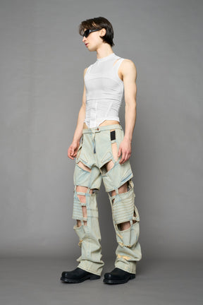 NAMILIA Moto Denim Floating Pants - BLUE LIGHT WASH, xs