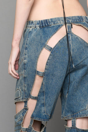 NAMILIA Moto Denim Floating Pants - BLUE / MUD, xs