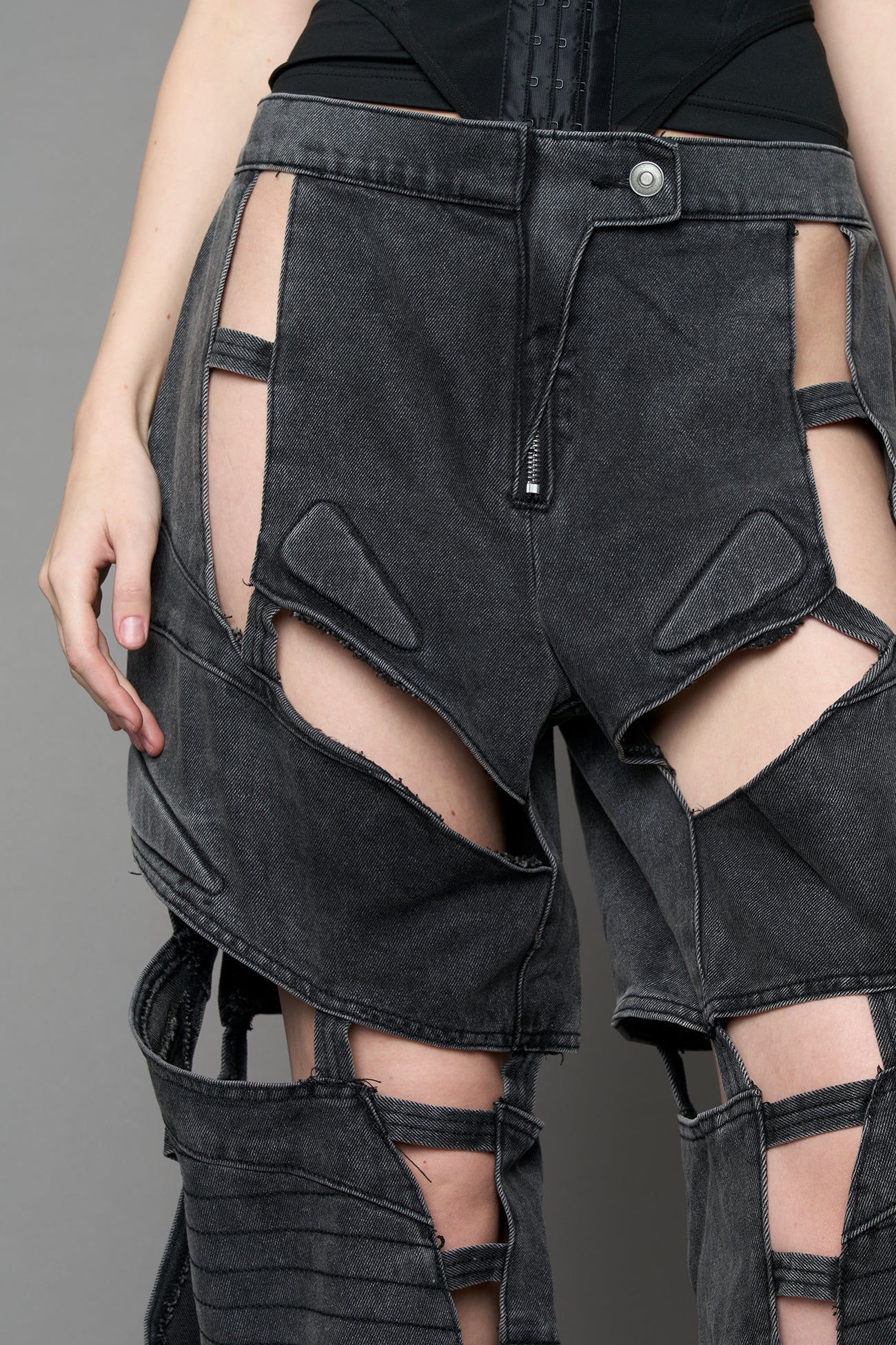 NAMILIA Moto Denim Floating Pants - BLACK WASHED, xs