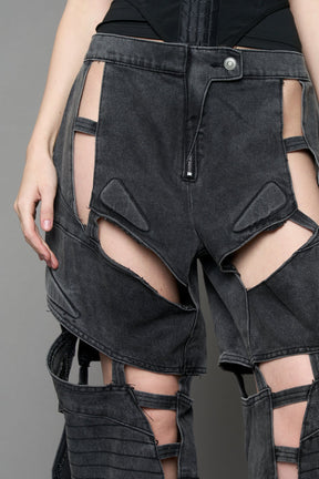 NAMILIA Moto Denim Floating Pants - BLACK WASHED, xs