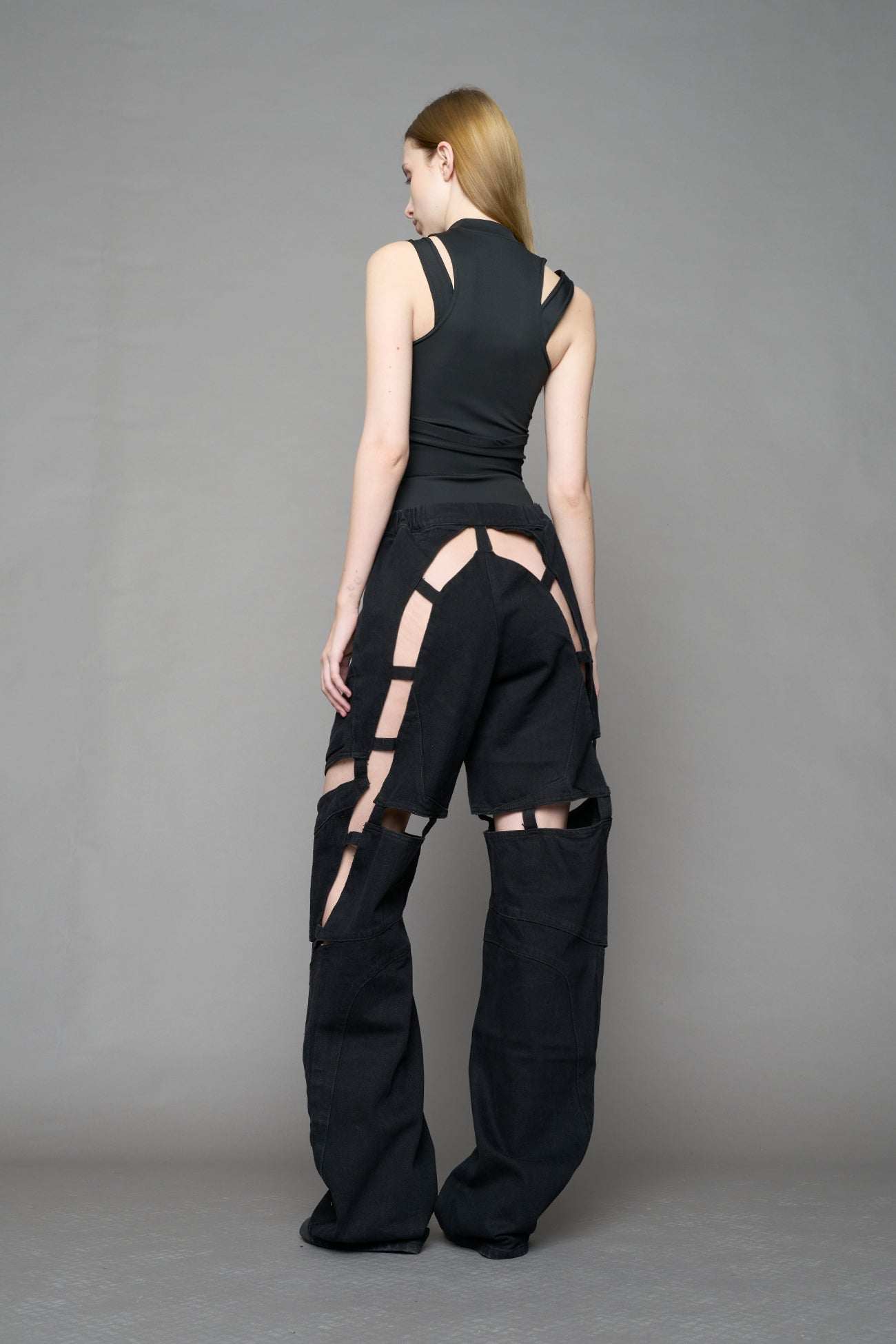 NAMILIA Moto Denim Floating Pants - BLACK DARK WASH, xs