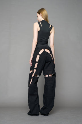 NAMILIA Moto Denim Floating Pants - BLACK DARK WASH, xs