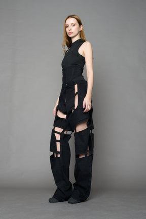 NAMILIA Moto Denim Floating Pants - BLACK DARK WASH, xs