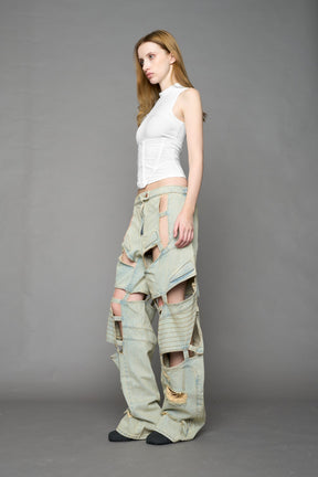 NAMILIA Moto Denim Floating Pants - BLUE LIGHT WASH, xs