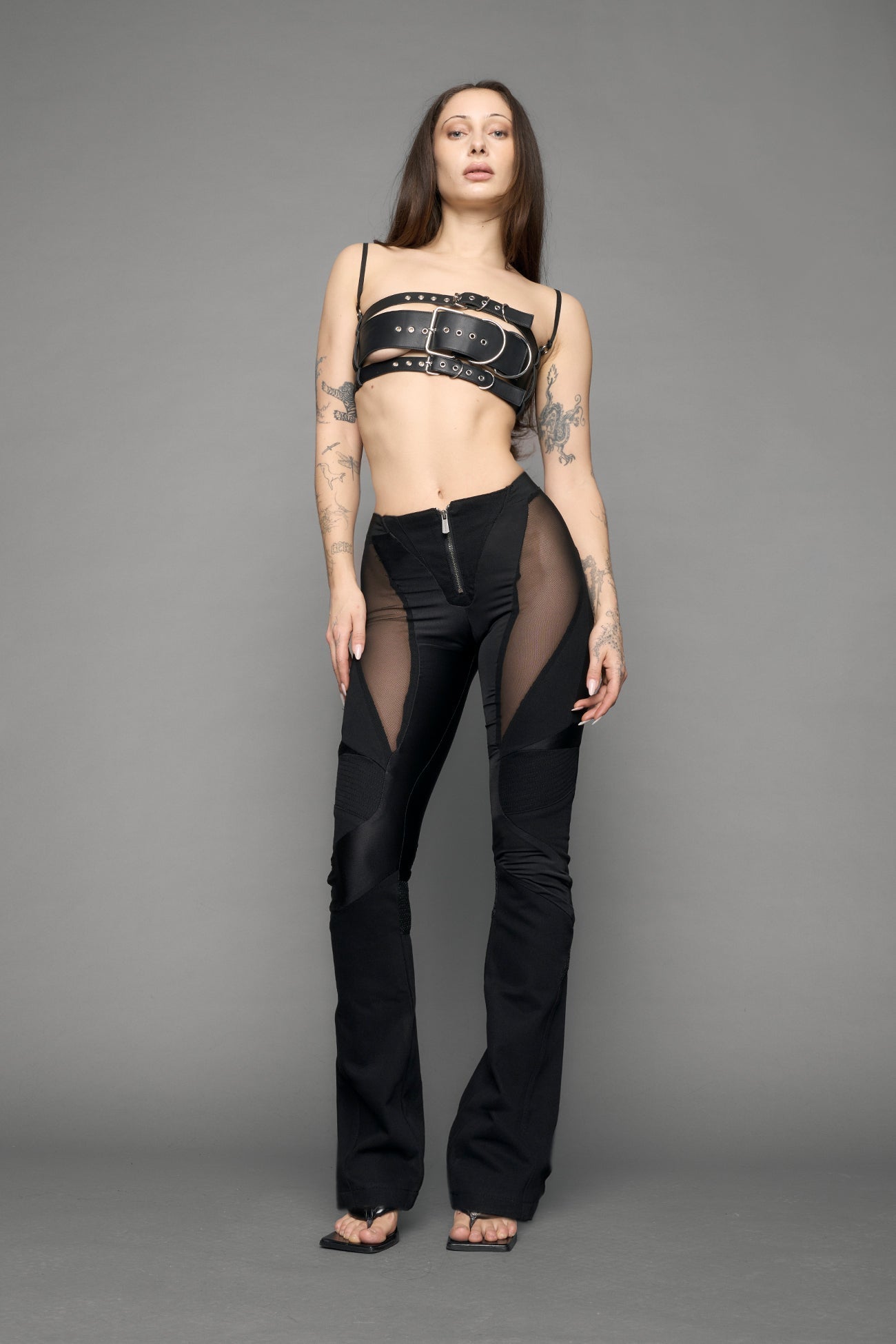NAMILIA Moto Denim Mesh Pants - black, xs
