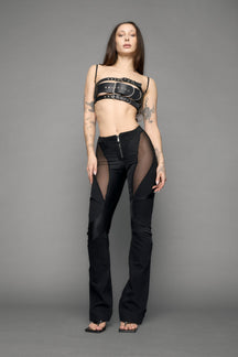 NAMILIA Moto Denim Mesh Pants - black, xs