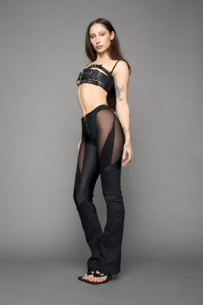 NAMILIA Moto Denim Mesh Pants - black, xs