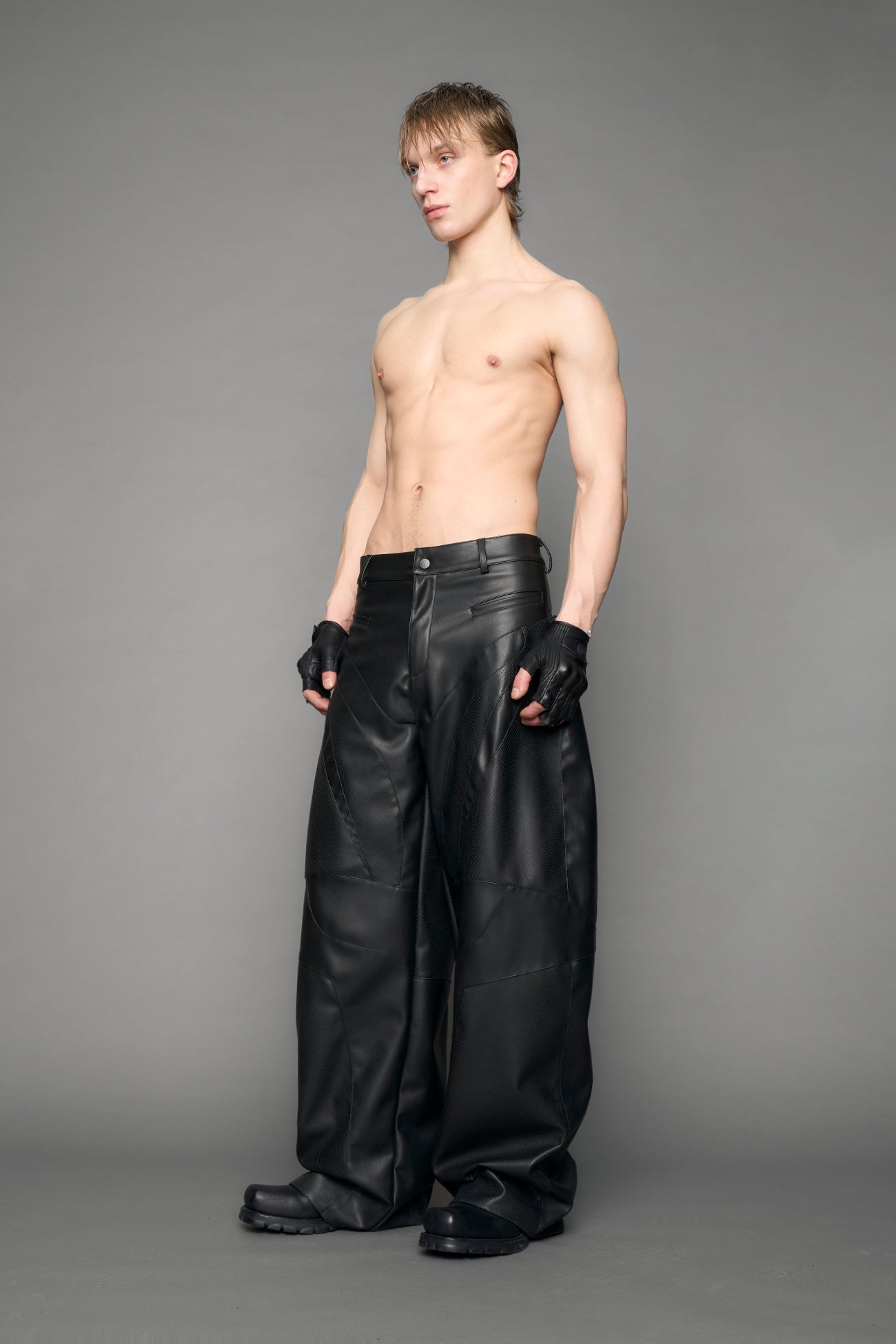 NAMILIA Moto Leather Baggy Pants - black, xs