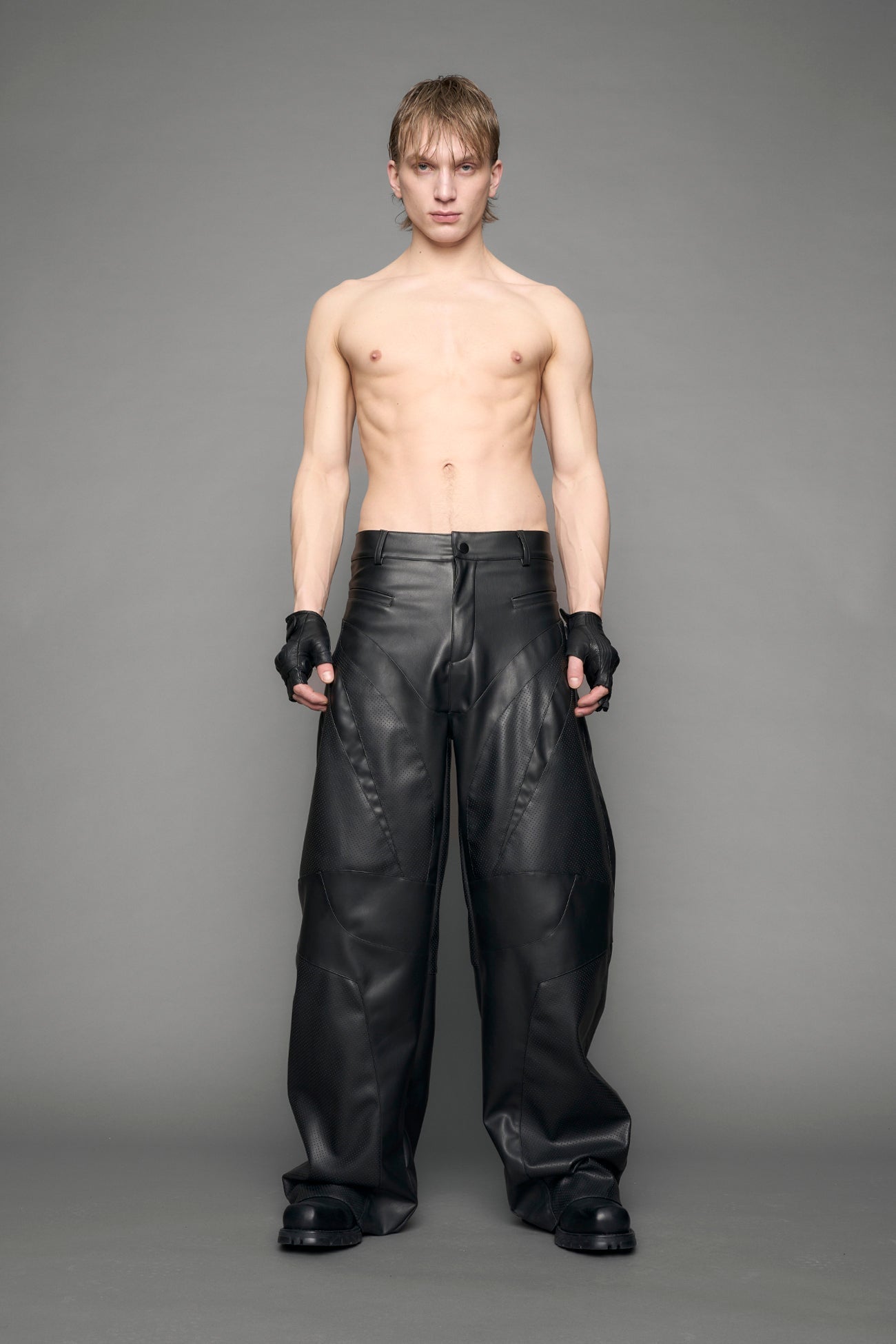 NAMILIA Moto Leather Baggy Pants - black, xs