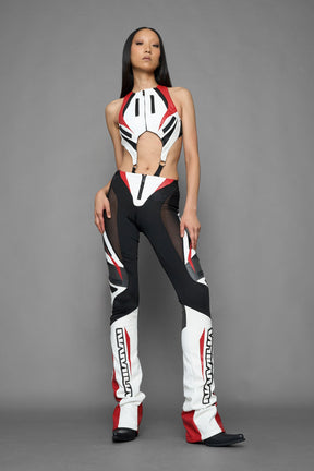 NAMILIA moto mesh pants - white red, XS