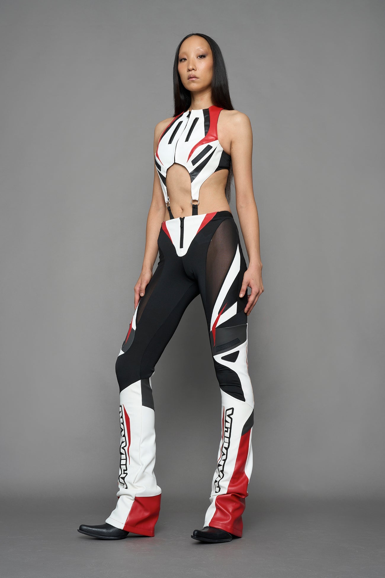 NAMILIA moto mesh pants - white red, XS