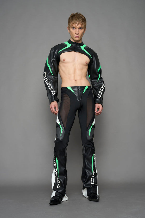 NAMILIA moto mesh pants - black green, XS