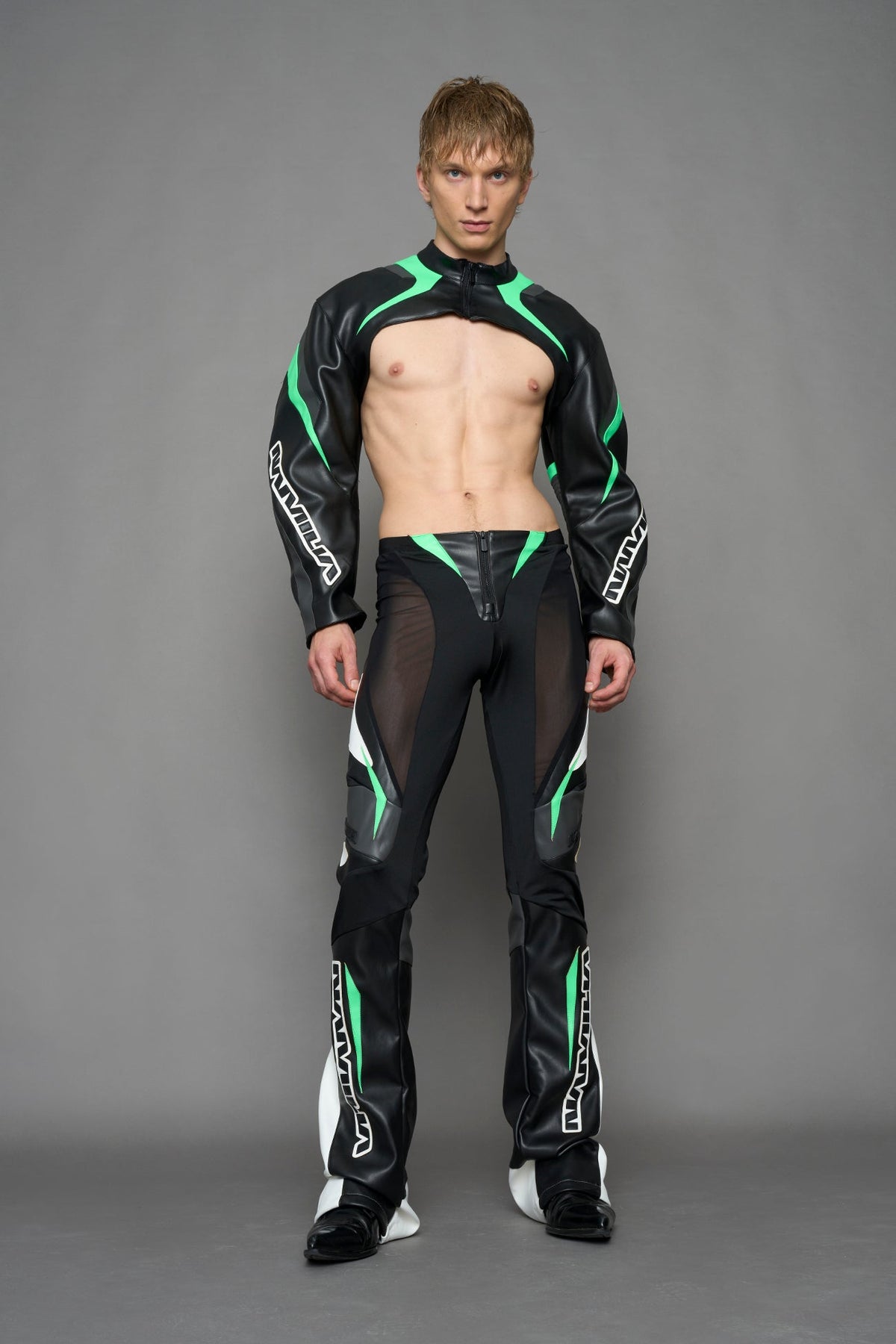 NAMILIA moto mesh pants - black green, XS