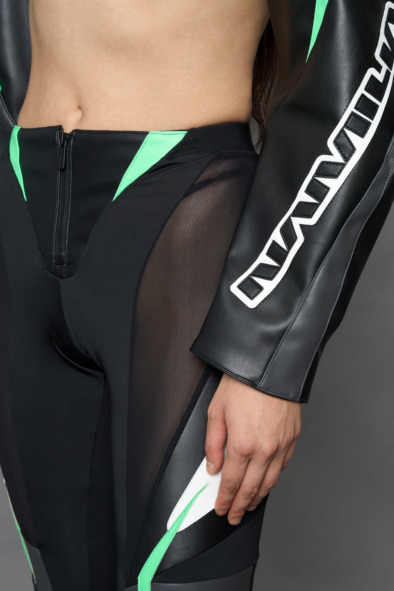 NAMILIA moto mesh pants - black green, XS
